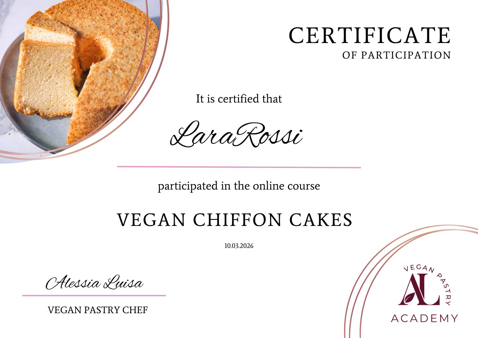 Example of the participation certificate