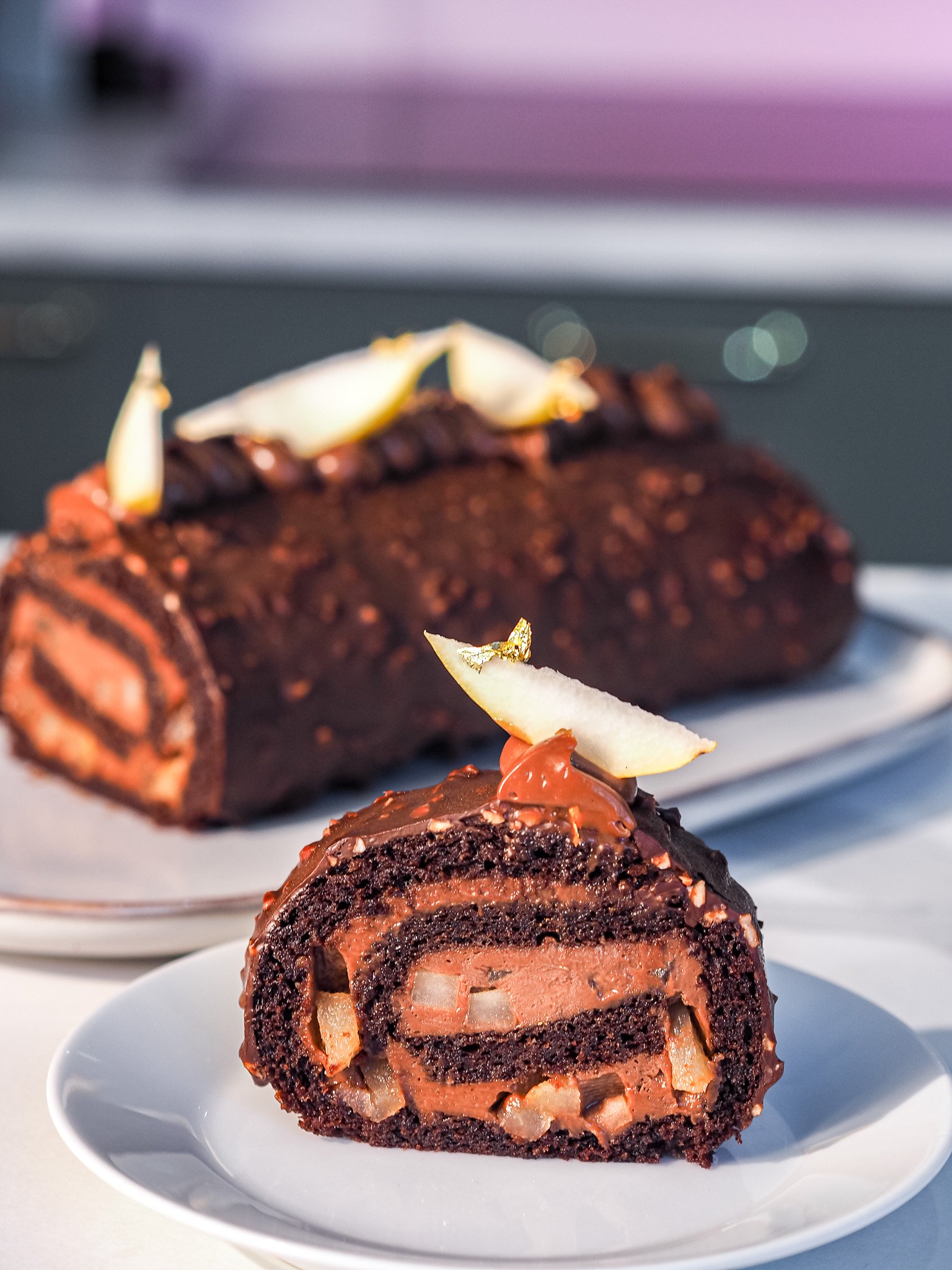Gianduja and Pear Rocher Yule Log