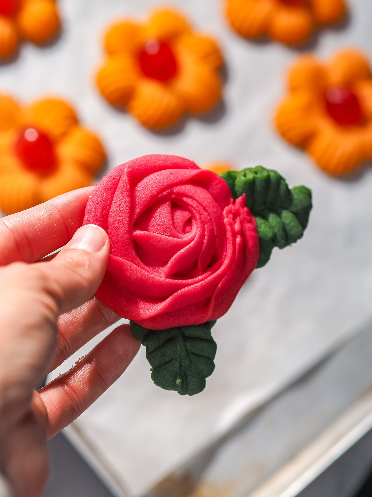 Whipped shortcrust pastry flowers